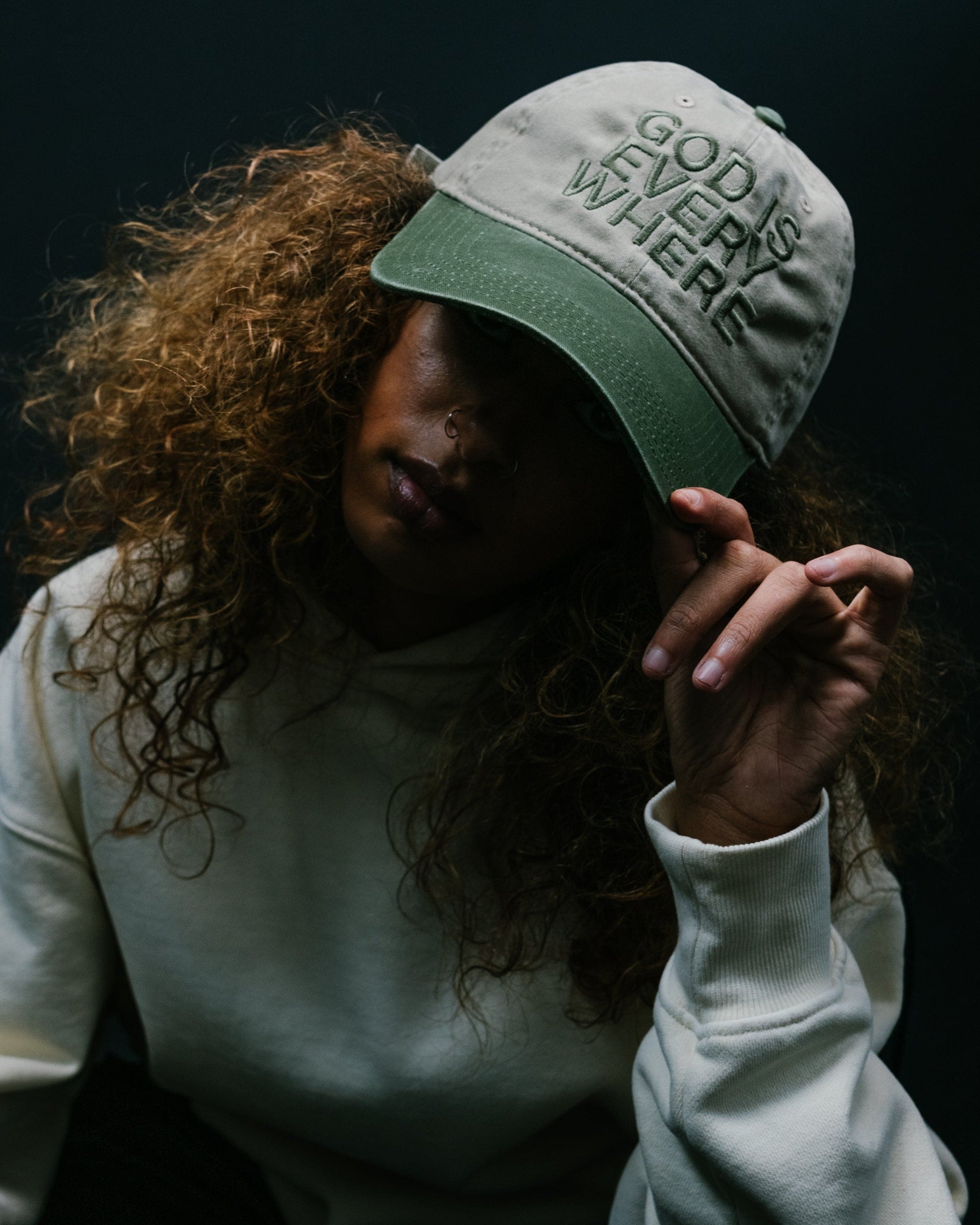 God Is Everywhere dad hat desert color with green bill by NHIM Apparel christian clothing brand