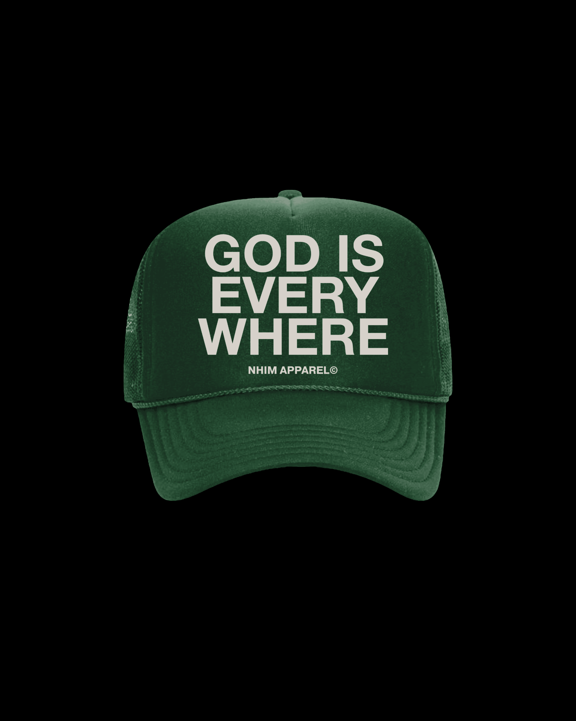 God Is Everywhere green colored christian trucker hat by NHIM Apparel christian clothing brand