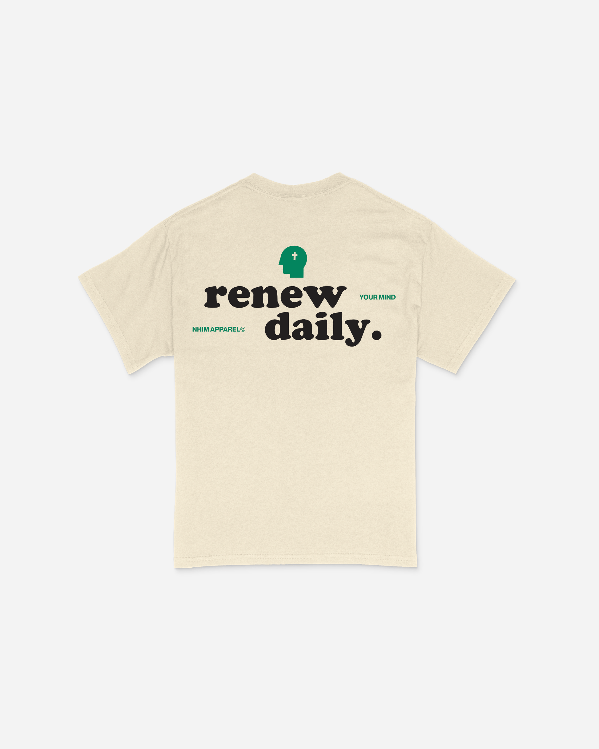 Christian t shirt. Renew Your Mind Daily. Spiritual Health Matters natural t shirt. NHiM Apparel Christian Clothing Company. Made in the USA.