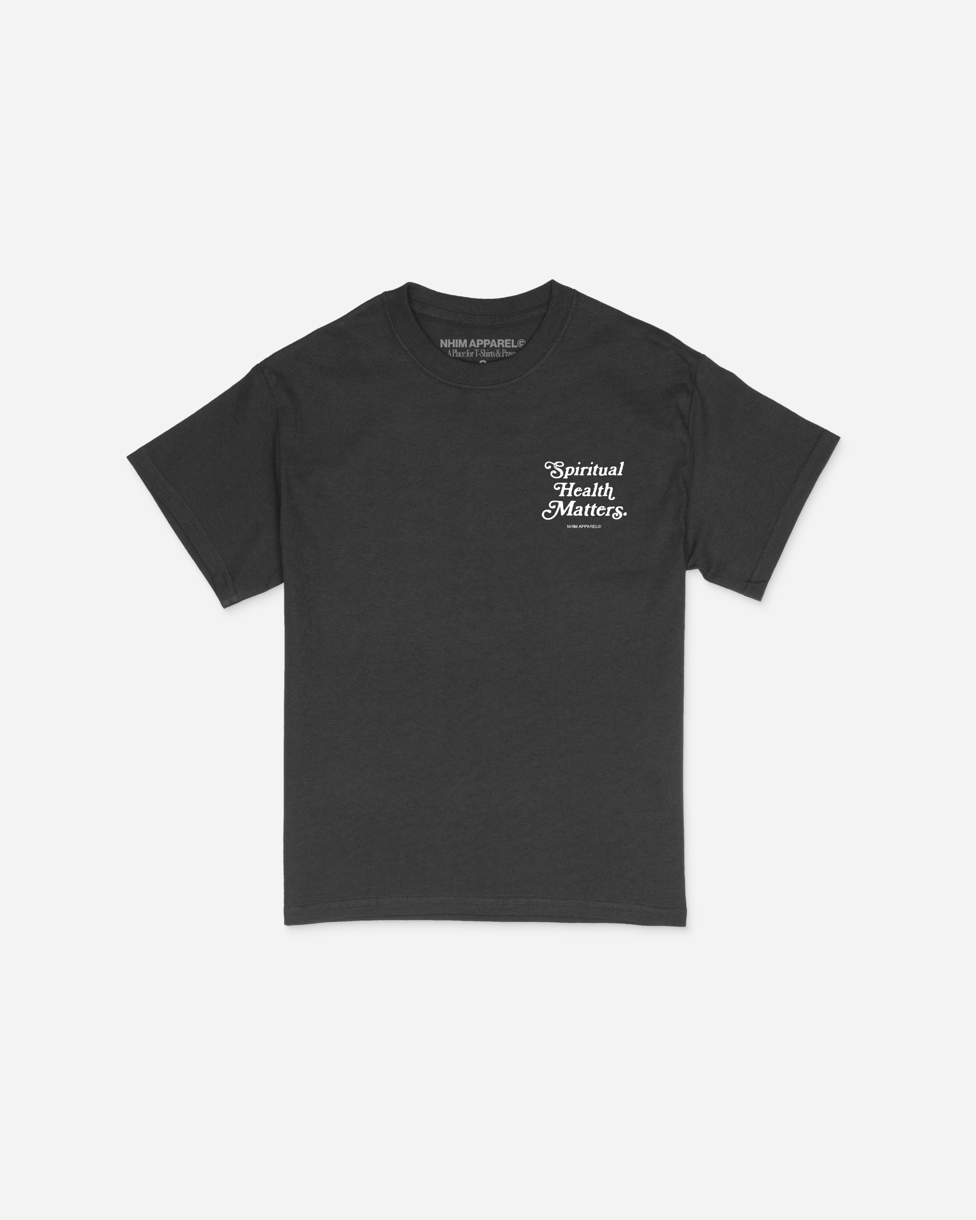 Christian t shirt. Spiritual Health Matters black t shirt. NHiM Apparel Christian Clothing Company. Made in the USA.