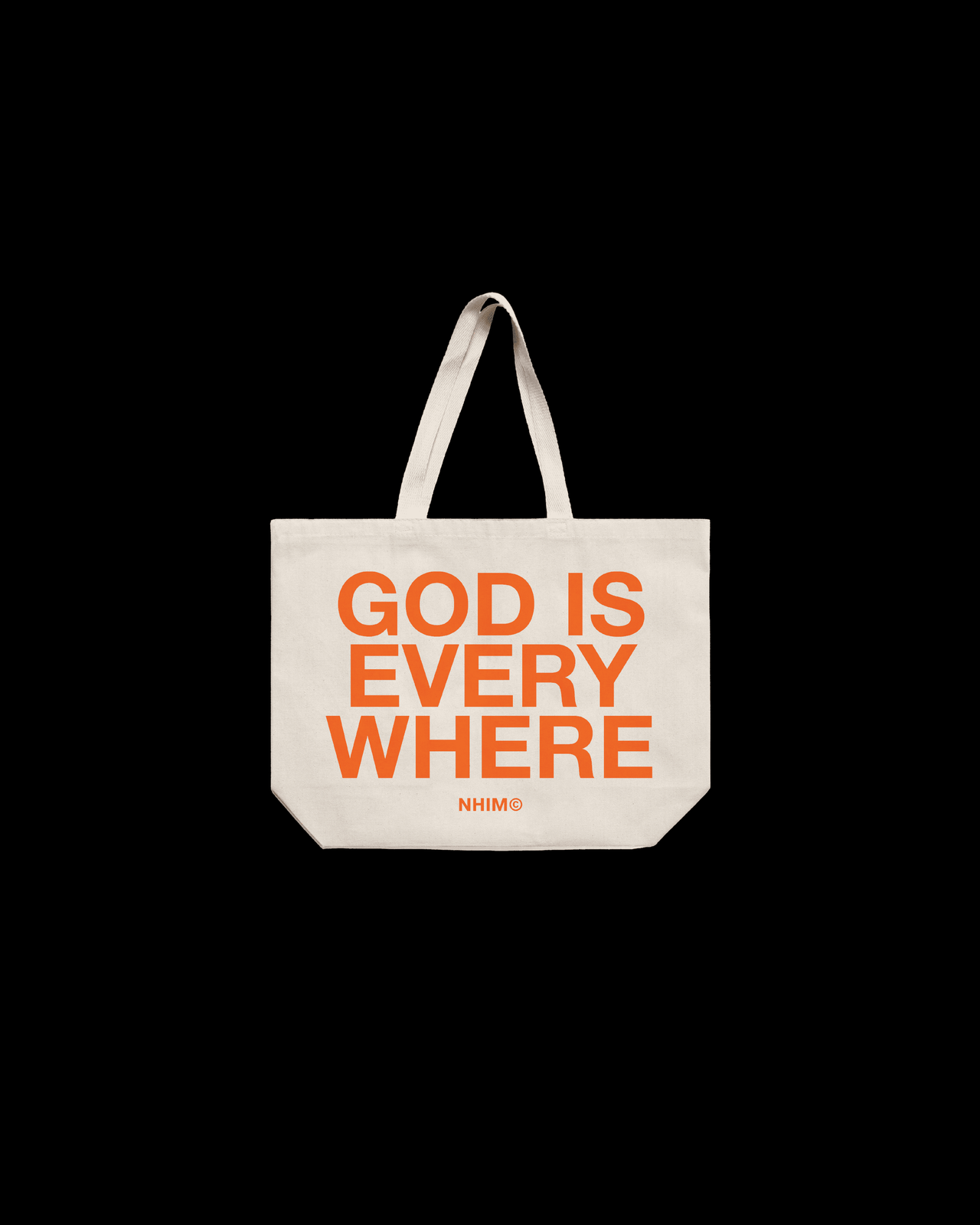 Christian tote bag. God is Everywhere natural and orange. NHiM Apparel Christian Clothing Company. God is everywhere tote bag.