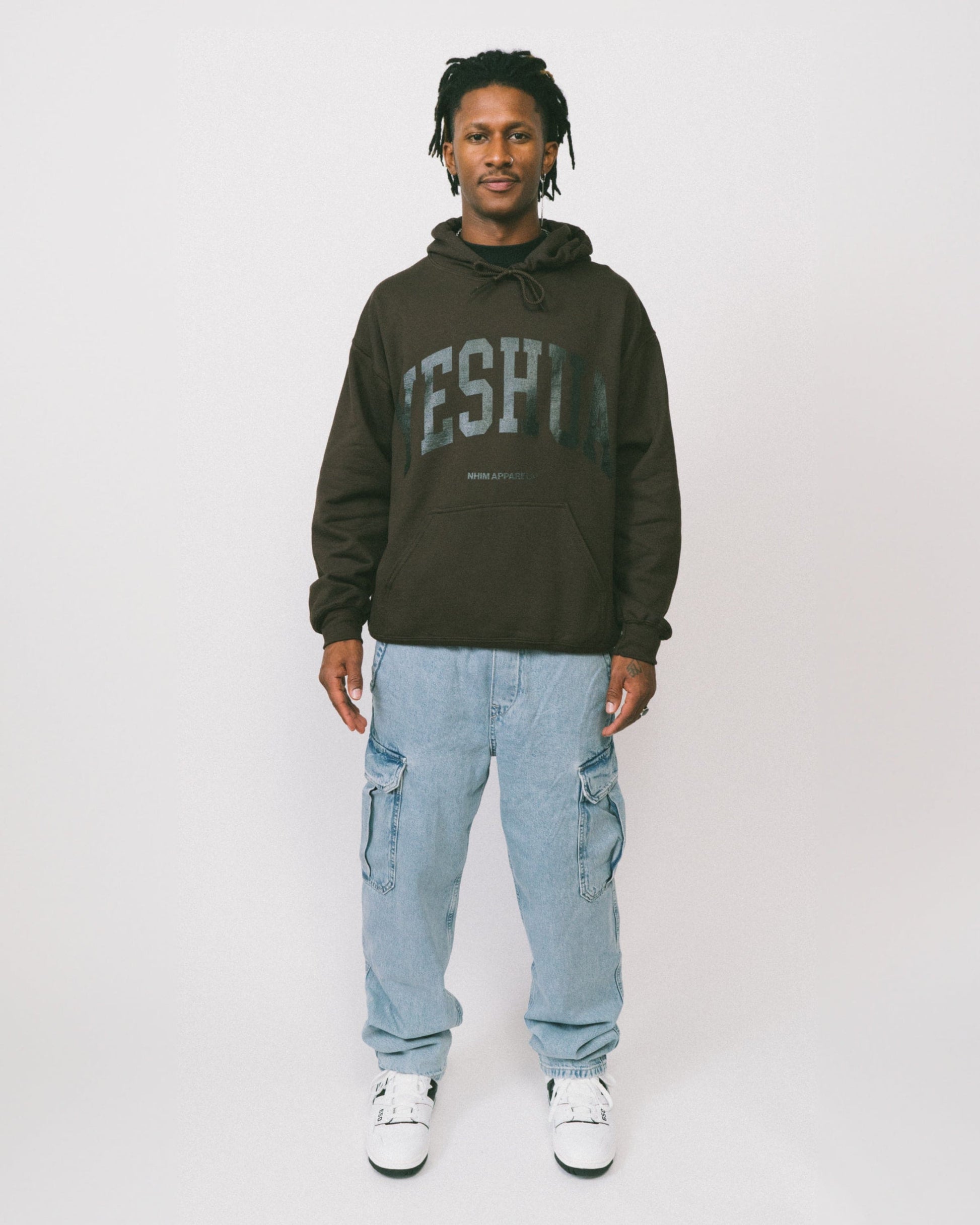 YESHUA hoodie yeshua logo dark chocolate hooded sweatshirt made by NHIM APPAREL christian clothing brand