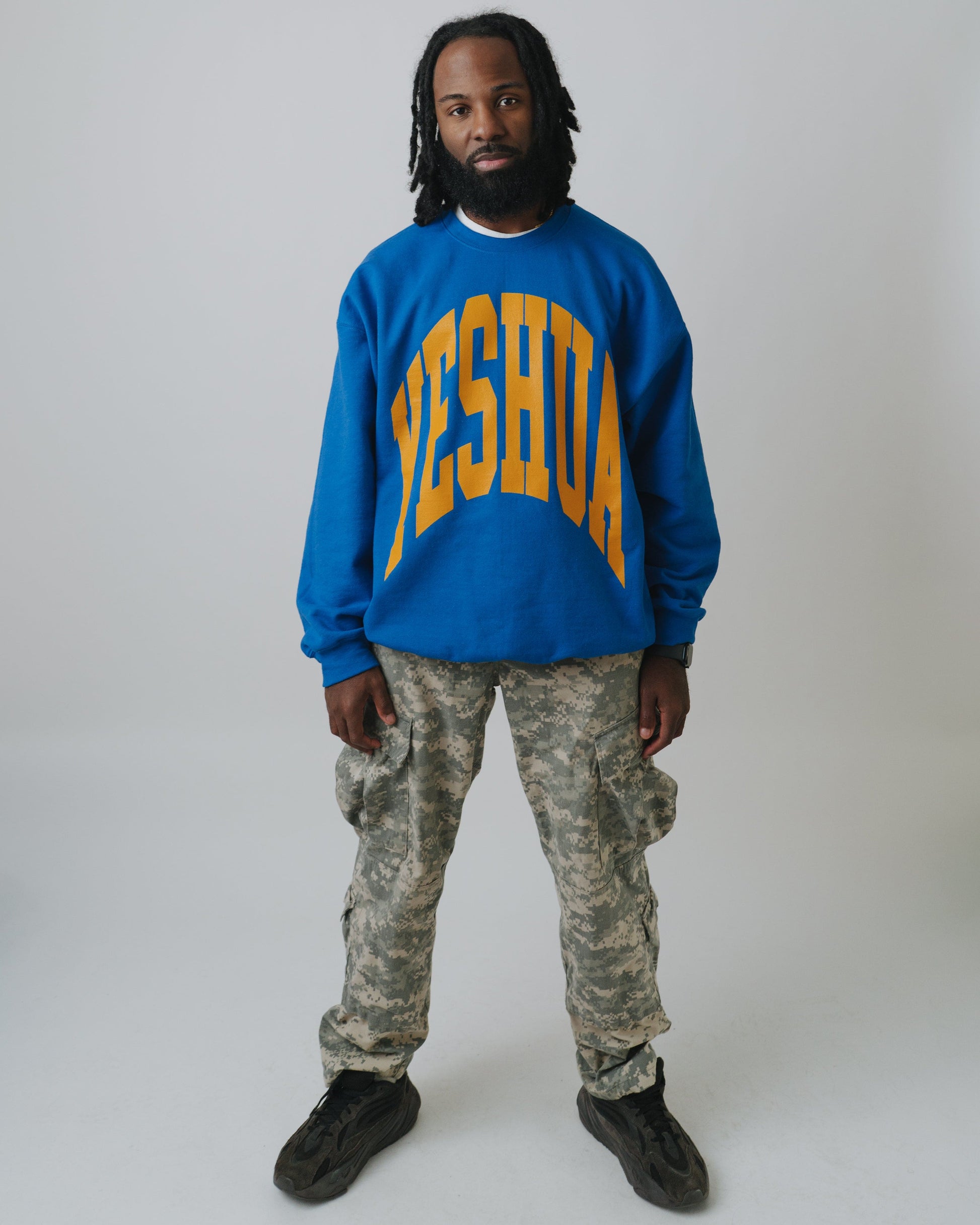 Yeshua crew in blue by nhim apparel christian clothing brand