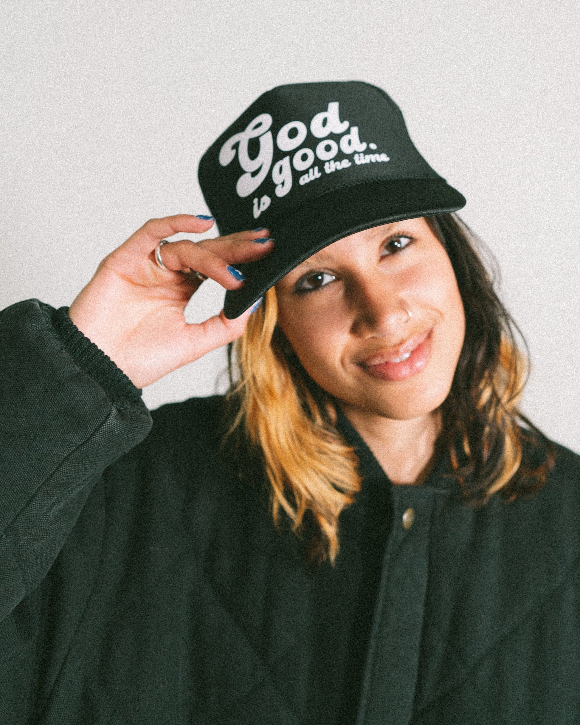 Christian hat. God is good all the time. Black trucker hat. NHiM Apparel.