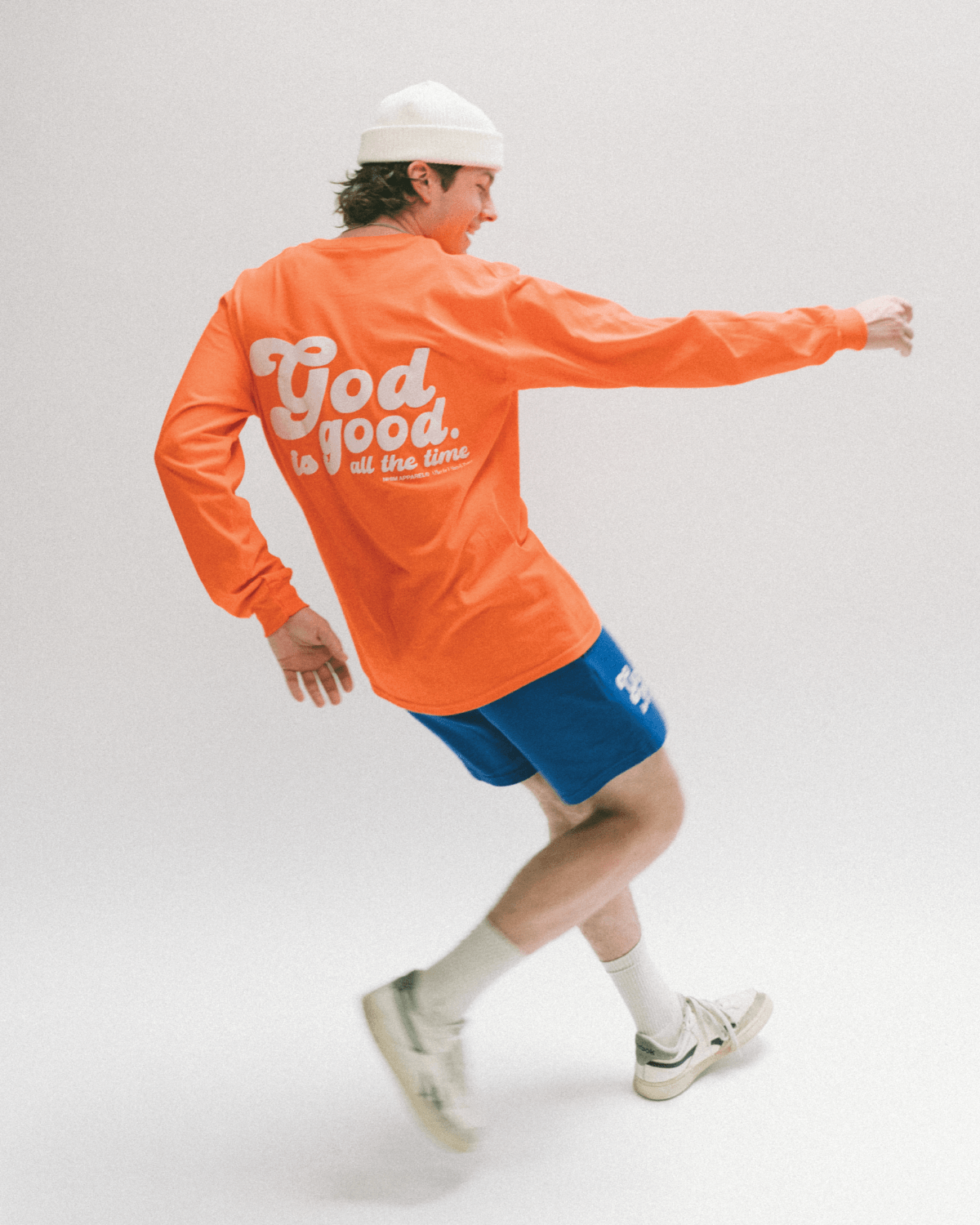 God is Good! God is good all the time Christian long-sleeve orange shirt. puff print. Nhim Apparel Christian clothing company, a place for t-shirts and prayer.
