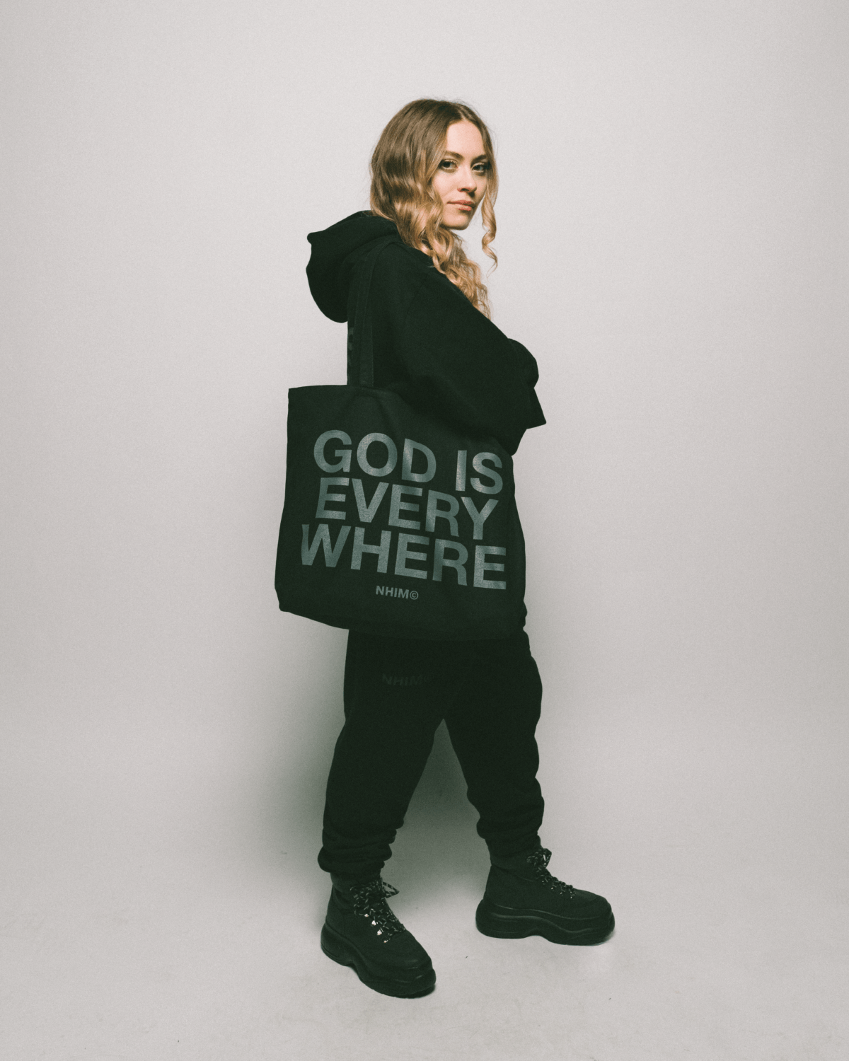 Christian tote bag. God is Everywhere natural and orange. NHiM Apparel Christian Clothing Company. God is everywhere tote bag.