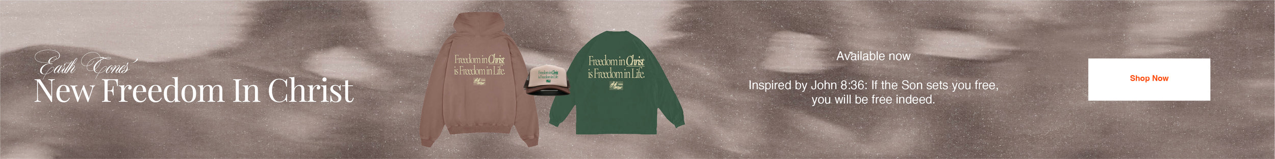 freedom in christ earth tones collection by nhim apparel christian clothing brand - skinny banner