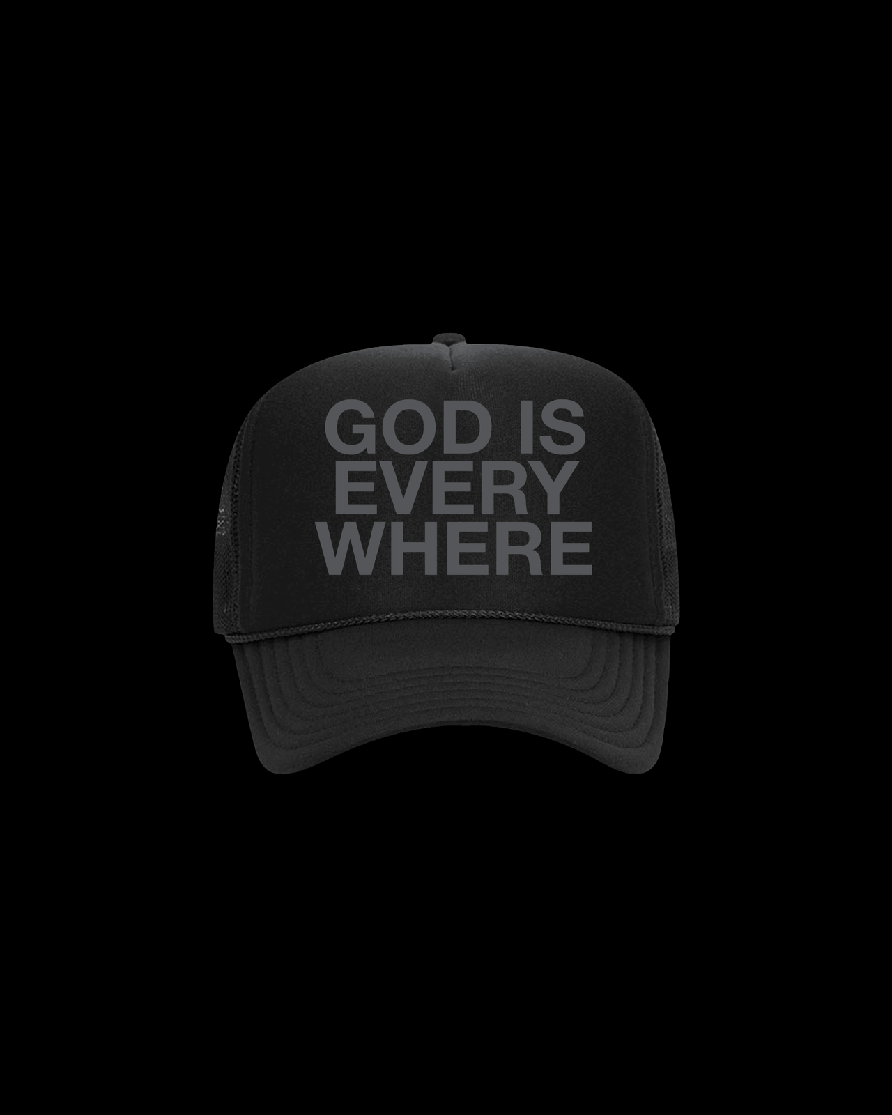  GOD IS EVERYWHERE PREMIUM CHRISTIAN APPAREL COLLECTION. Black trucker hat and cement shirt by NHIM APPAREL