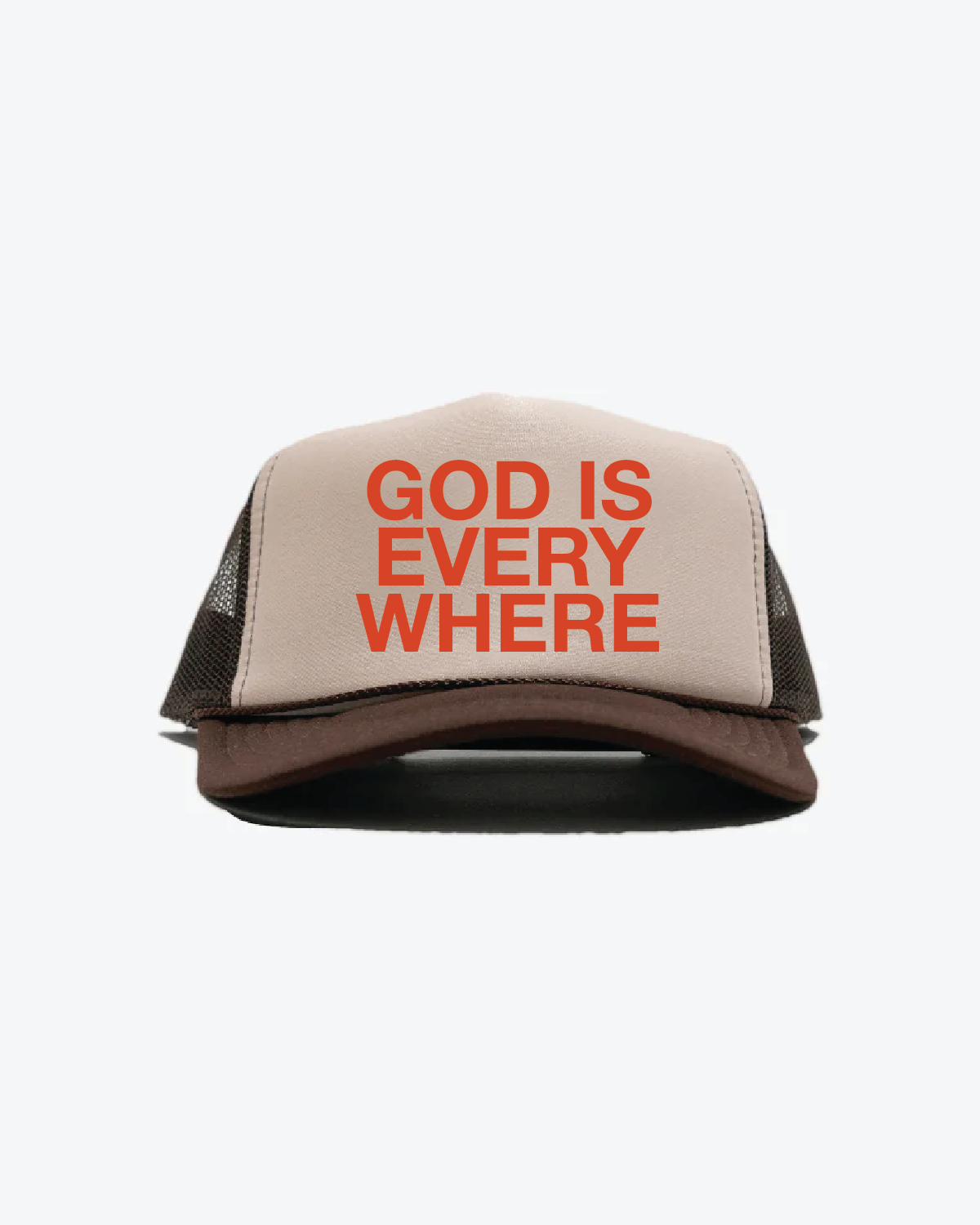 GOD IS EVERYWHERE Trucker Hat in brown/tan
