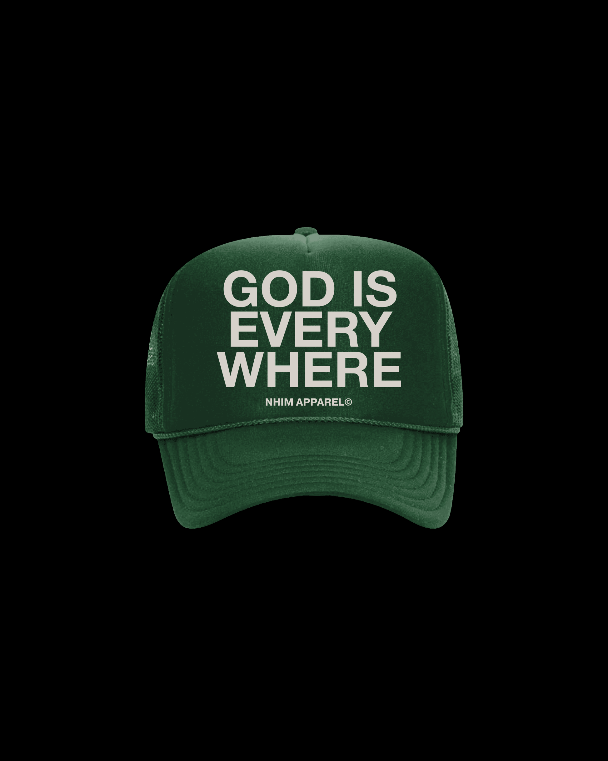 God Is Everywhere green colored christian trucker hat by NHIM Apparel christian clothing brand