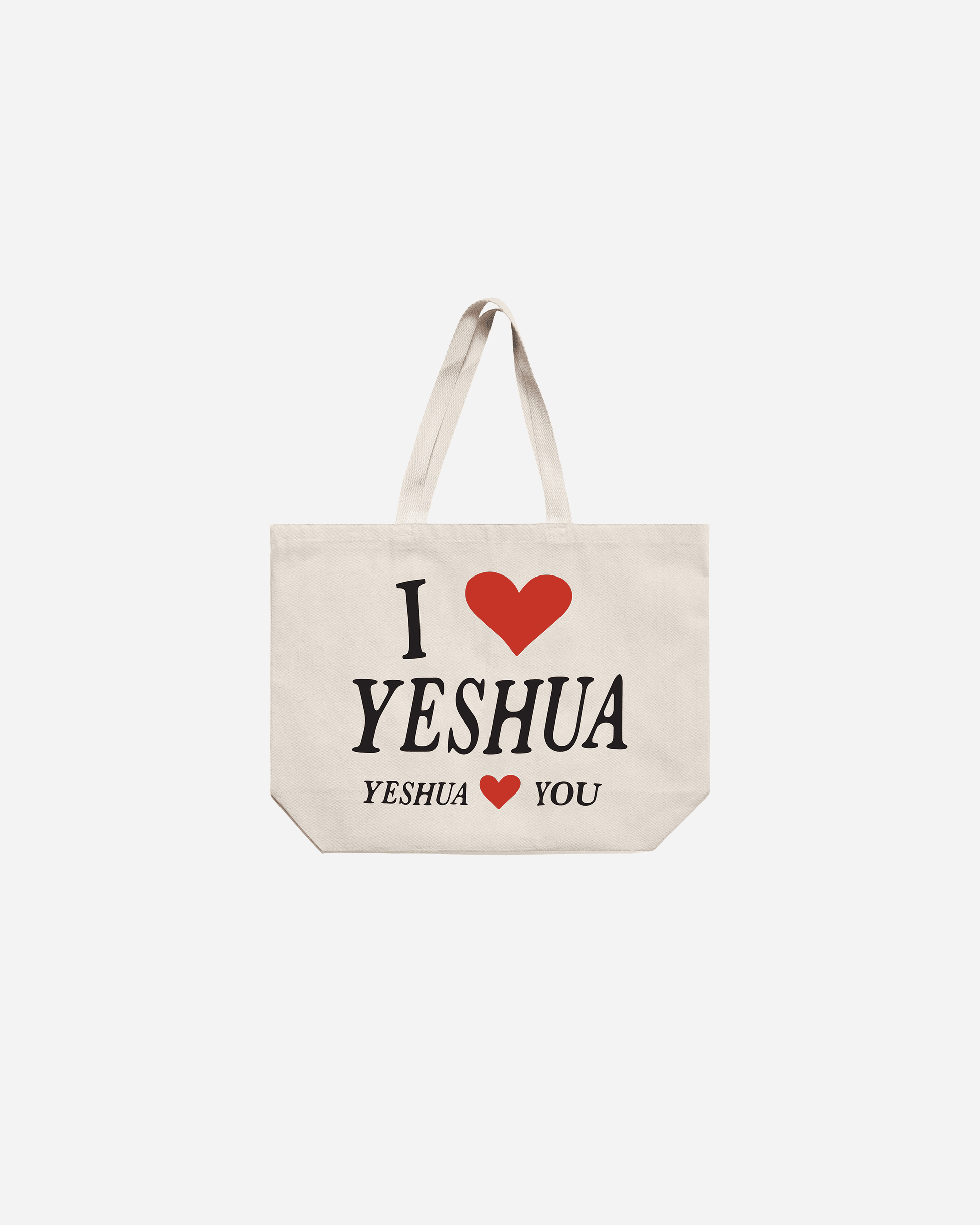 I Love Yeshua, Yeshua loves you tote bagfrom the WWYD (What Would Yeshua Do) collection. Christian shirts from NHIM Apparel. All glory to Yeshua! NHIM Apparel christian clothing brand