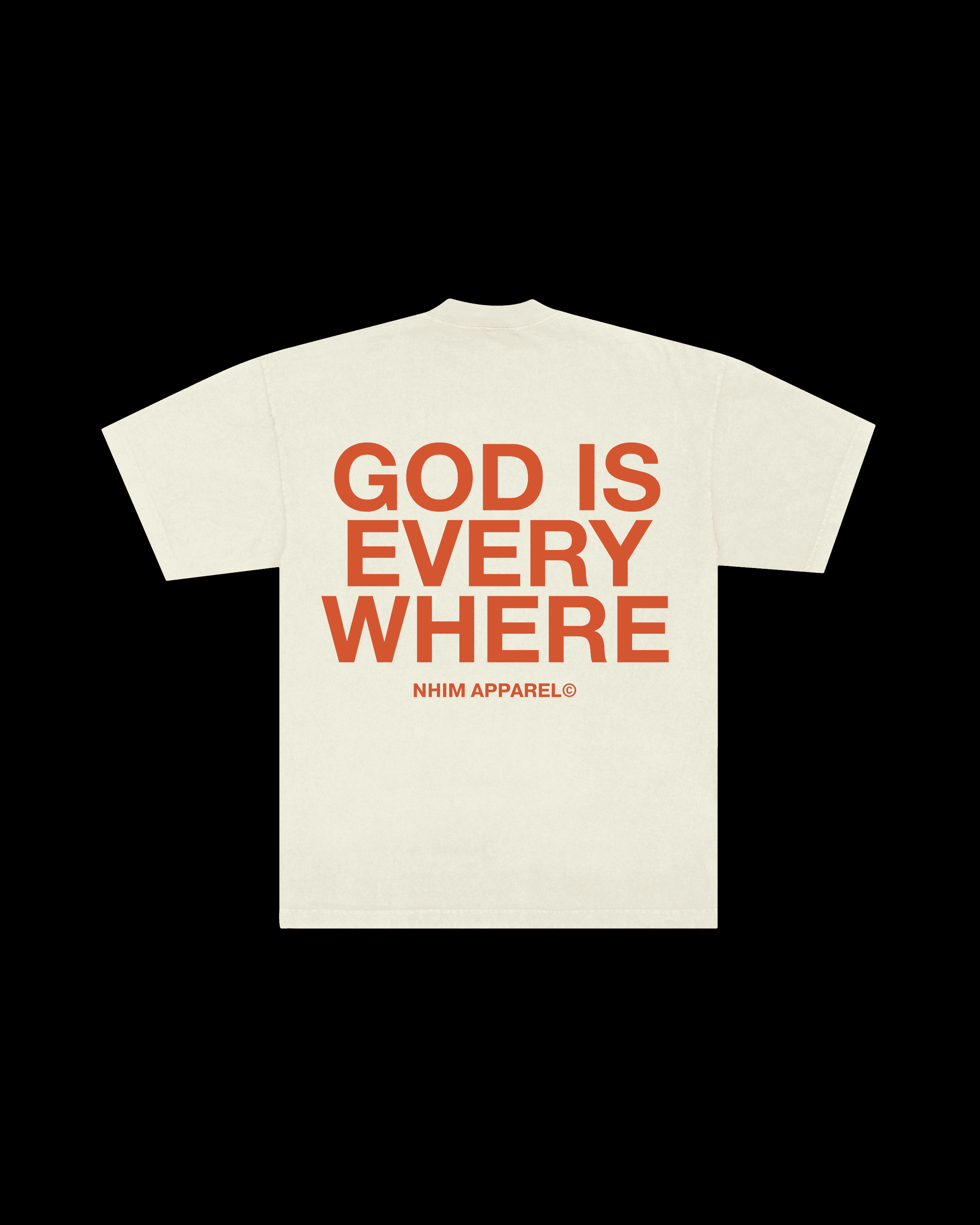 God Is Everywhere off white & orange colored premium christian t shirt by NHIM Apparel christian clothing brand