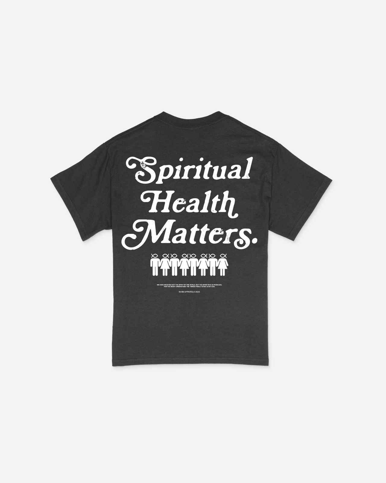 Christian t shirt. Spiritual Health Matters black t shirt. NHiM Apparel Christian Clothing Company. Made in the USA.