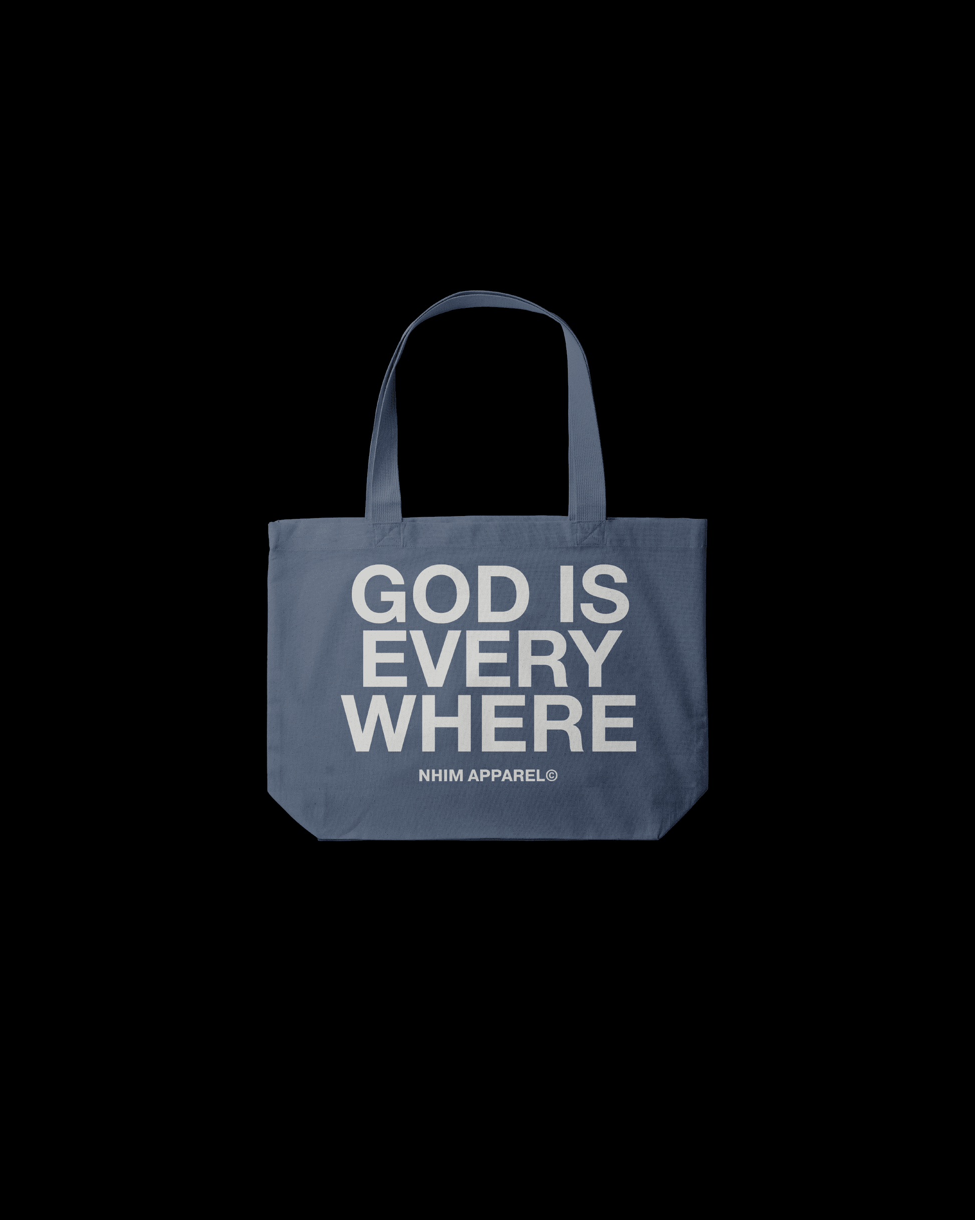God Is Everywhere vintage blue colored premium christian tote bag by NHIM Apparel christian clothing brand