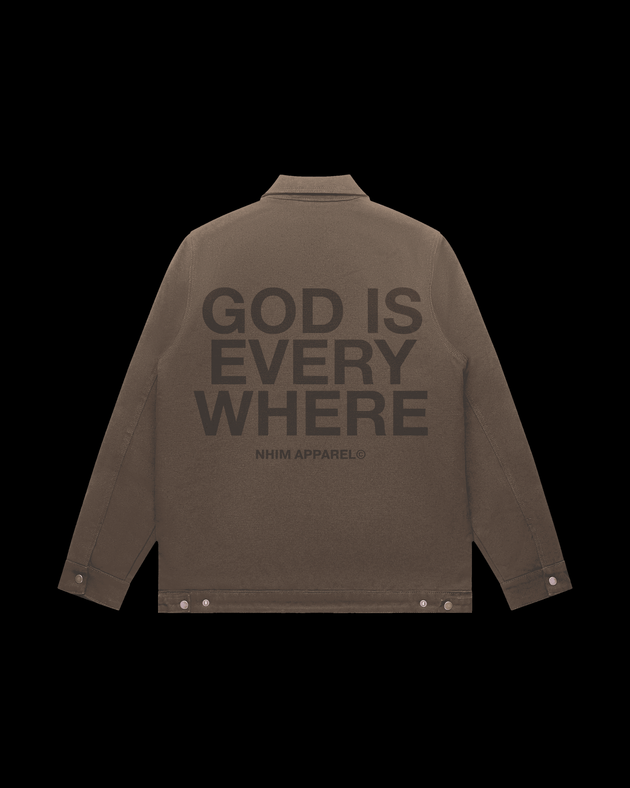God Is Everywhere Work Jacket in Vintage Brown by NHIM Apparel Christian Clothing Brand