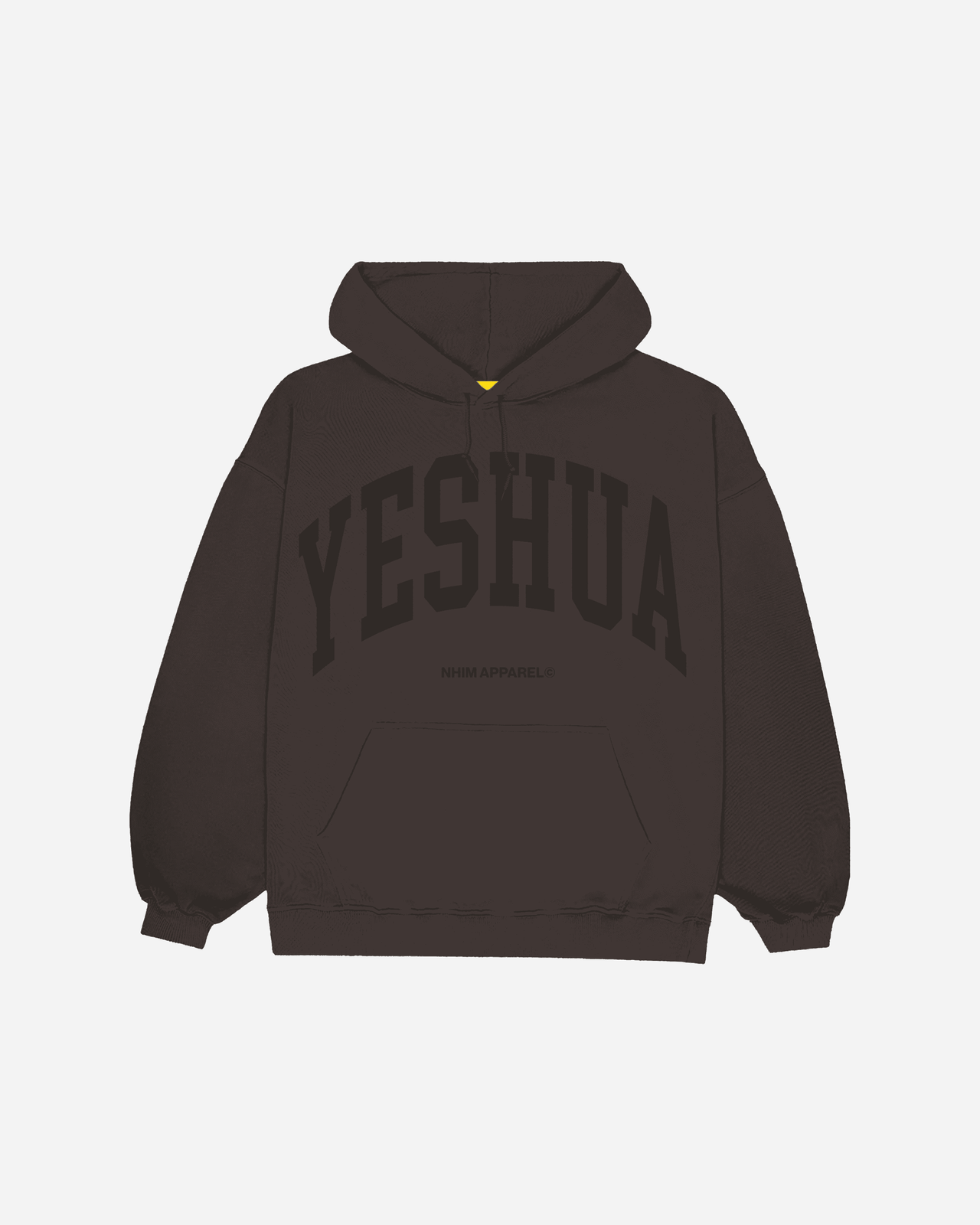 YESHUA hoodie yeshua logo dark chocolate hooded sweatshirt made by NHIM APPAREL christian clothing brand