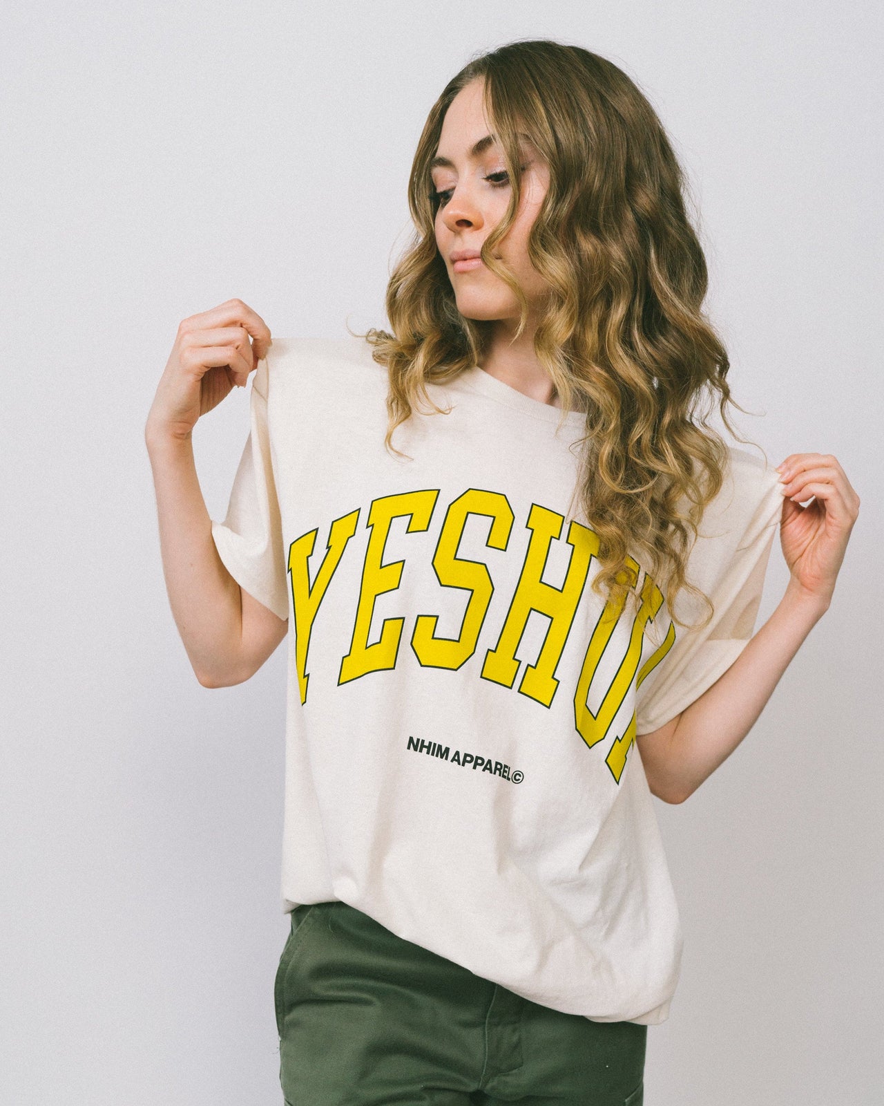 YESHUA Christian T-Shirts from NHIM Apparel Christian Clothing Brand, natural T-Shirt with yellow writing
