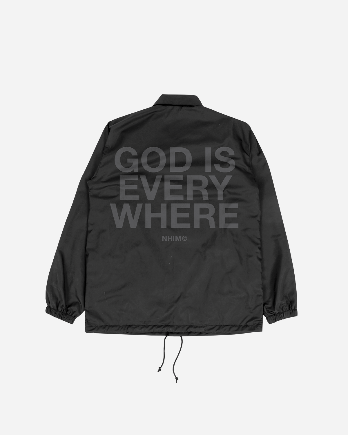 Christian clothing jacket. GOD IS EVERYWHERE COACHES JACKET (BLACK). NHIM Apparel.