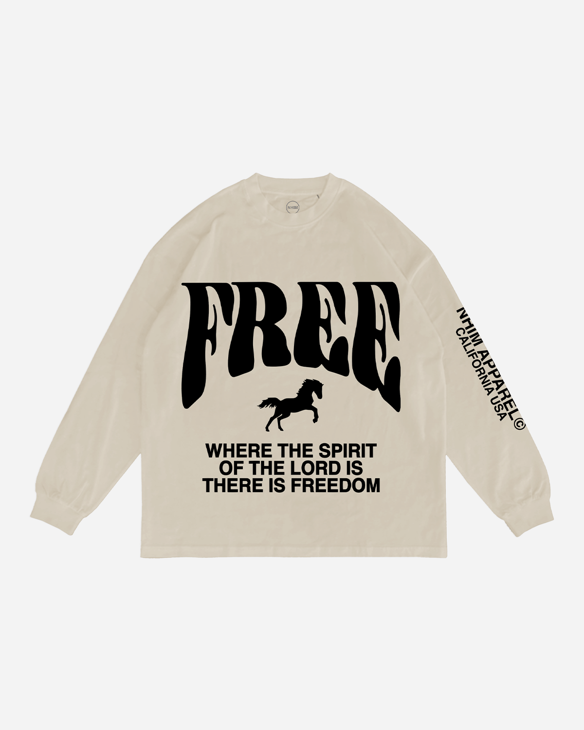 Christian long-sleeve shirt - where the Spirit of the Lord is there is freedom - FREE horse