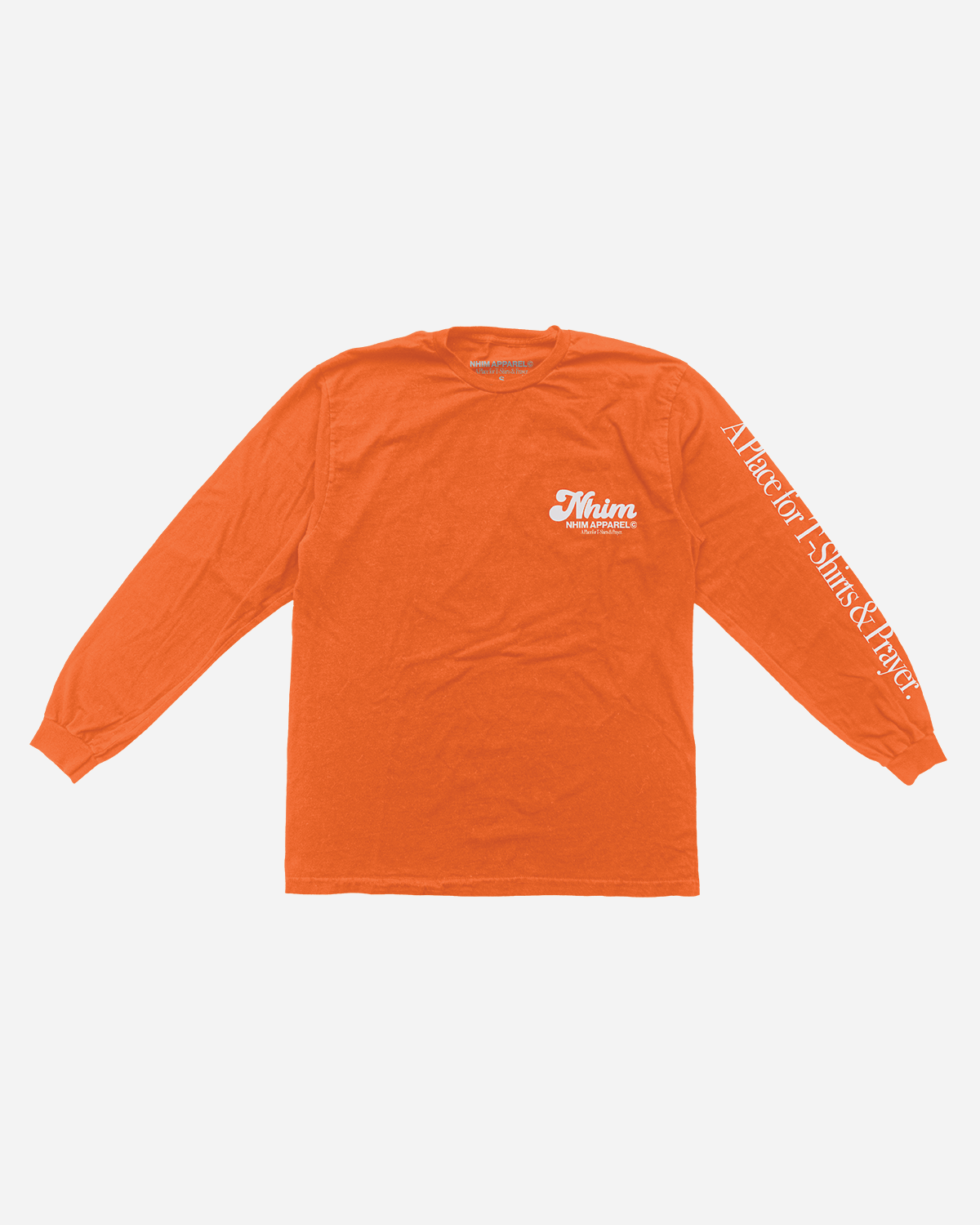 God is Good! God is good all the time Christian long-sleeve orange shirt. puff print. Nhim Apparel Christian clothing company, a place for t-shirts and prayer.
