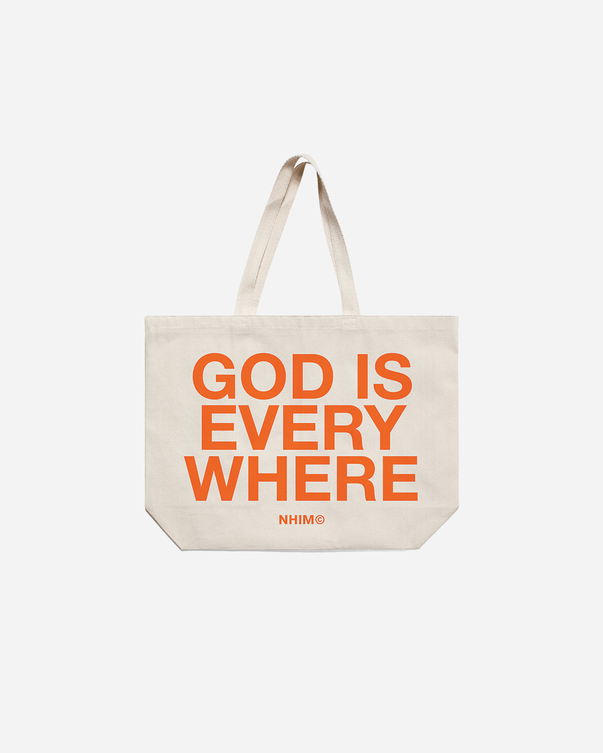 Christian tote bag. God is Everywhere natural and orange. NHiM Apparel Christian Clothing Company. God is everywhere tote bag.