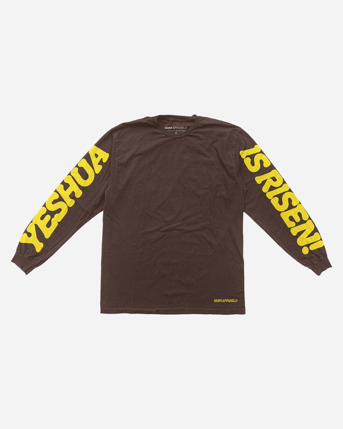 Christian longsleeve shirt. Yeshua is Risen! Yeshua (which means to save and deliver) is the the literal Hebrew/Aramaic name of Jesus. Made in USA. NHiM Apparel Christian Clothing Company